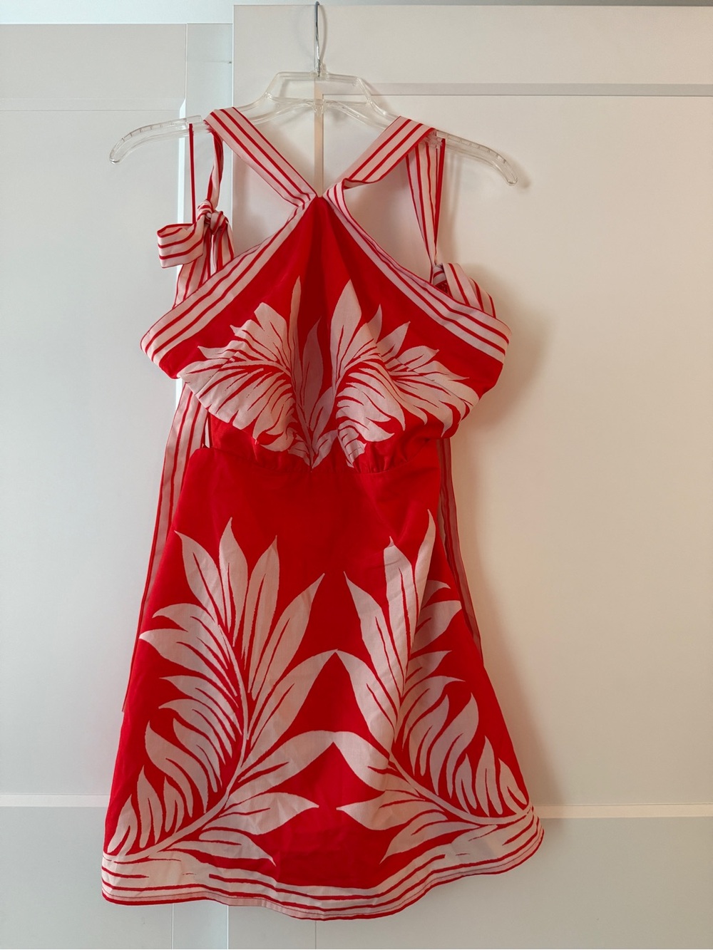 Mable Palm Blaze Red Halter Mini Dress Sz S Resort Tropical Summer